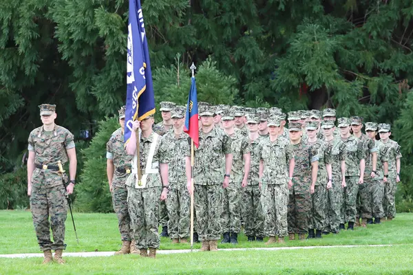 Group of Naval ROTC students standing in formation